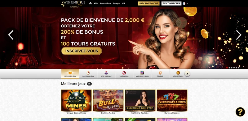 Aperçu du site officiel de Unique Casino